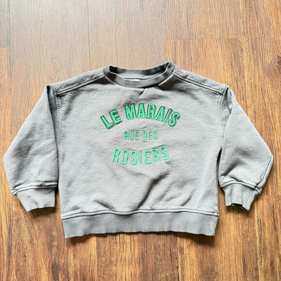 Mango Kids Le Marais Sweatshirt Gray Green Embroidery Size 5-6Y - Picture 2 of 7